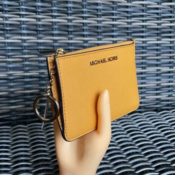 Michael Kors Jet Set Travel Marigold Small Top Zip Coinpouch with ID Key Holder